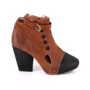 JEFFREY CAMPBELL DYLAN TAN BLACK WAXED SUEDE ZIP ANKLE BOOTS WOMEN'S SIZE 8